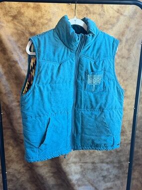 Lucky & Blessed Teal Quilted Vest with Colorful Aztec Lining